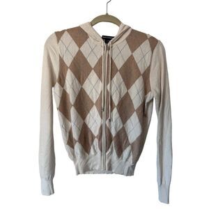 Ralph Lauren Golf Cashmere Hooded Full Zip Cardigan Sweater White Tan Medium